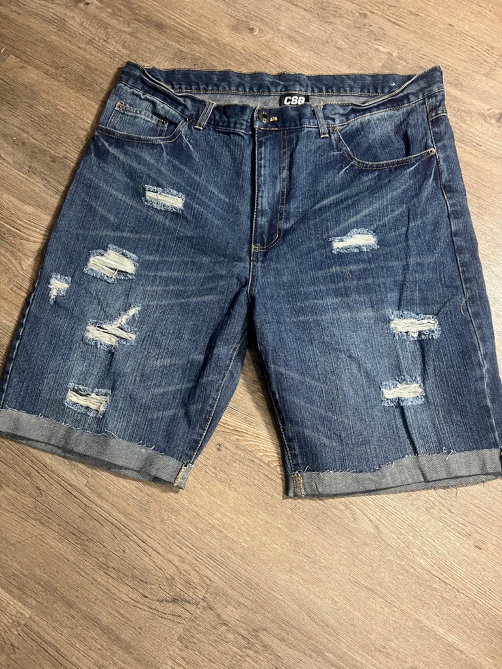 C80 Men's Ripped Denim Jean Shorts - Dark Blue